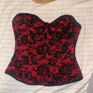 Elegant Red and Black Lace Corset